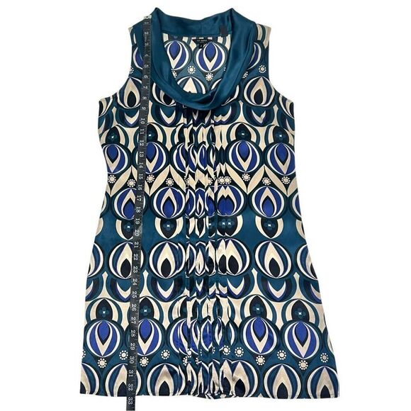 Ted Baker London Women's Teal Blue Patterned Silk Cowl Neck Dress Size 2 - Picture 8 of 12